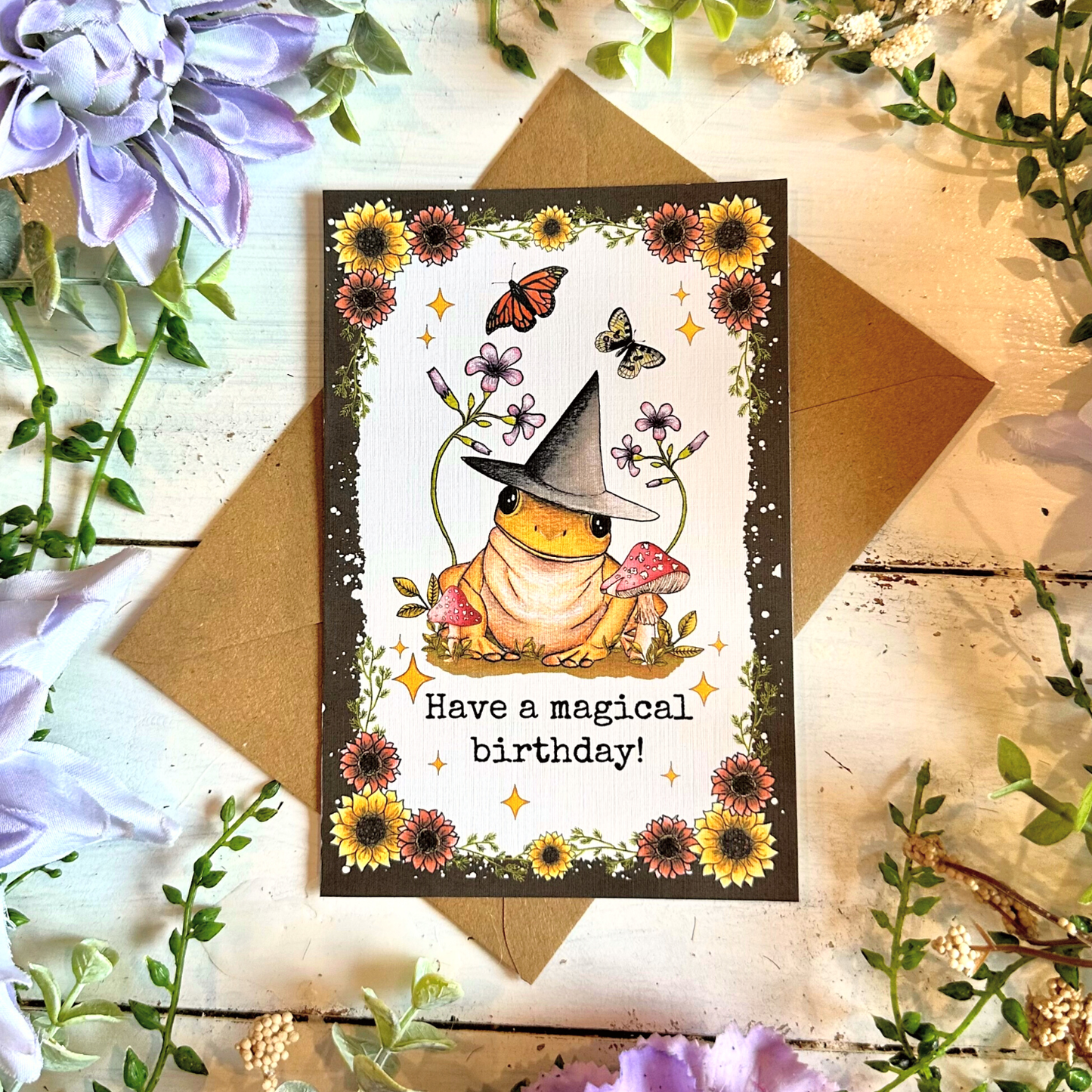 Frog and Mushroom Birthday Card