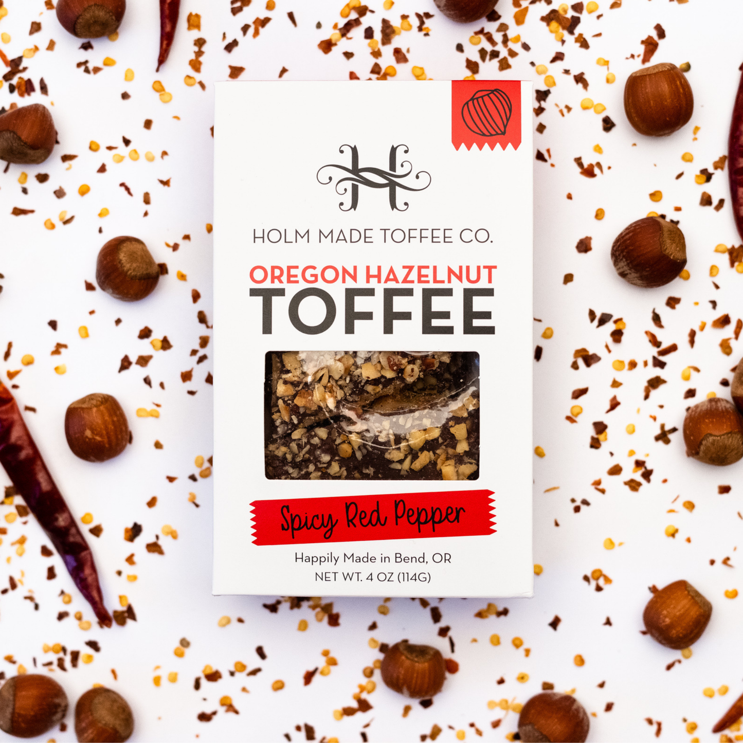 Holm Made Toffee Co. - Spicy Red Pepper - Oregon Hazelnut Toffee