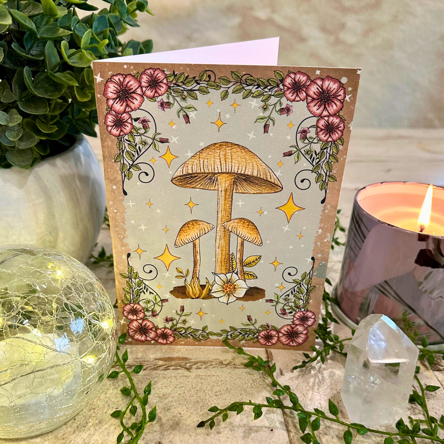 White Mushrooms Blank Greeting Card