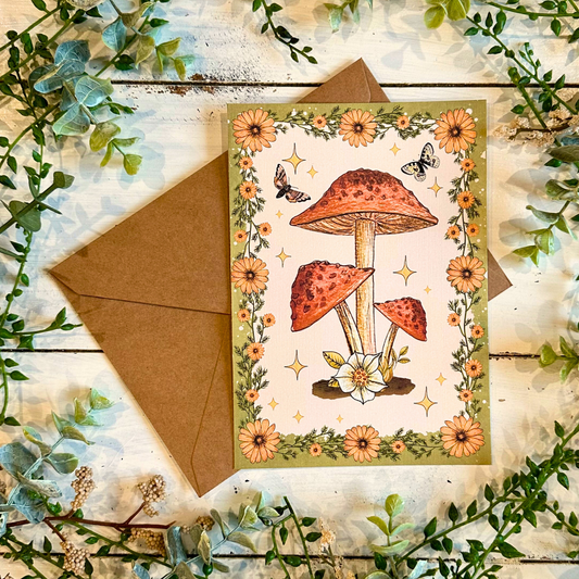 Red Mushrooms Blank Greeting Card