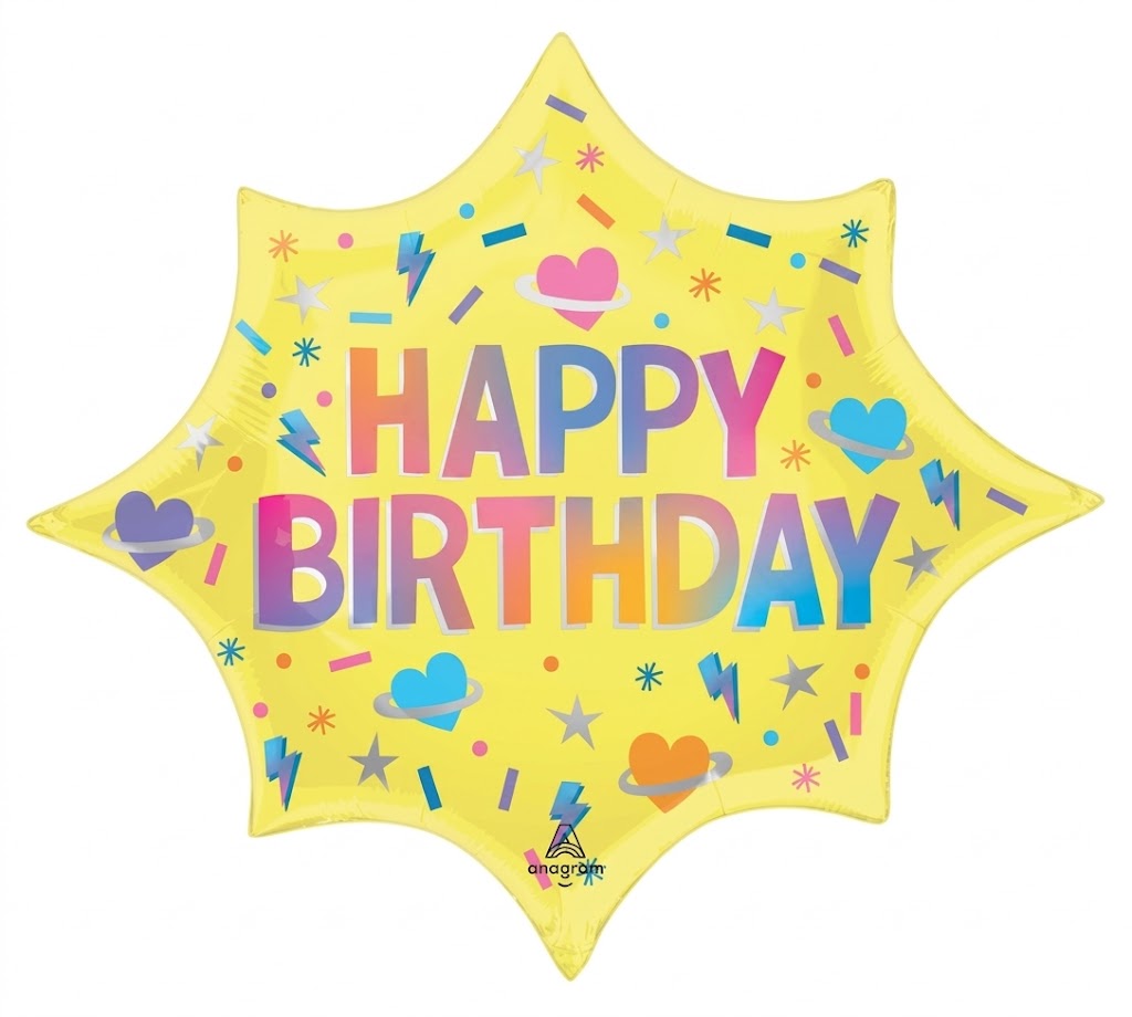 XL Yellow Solar Flare Happy Birthday Mylar