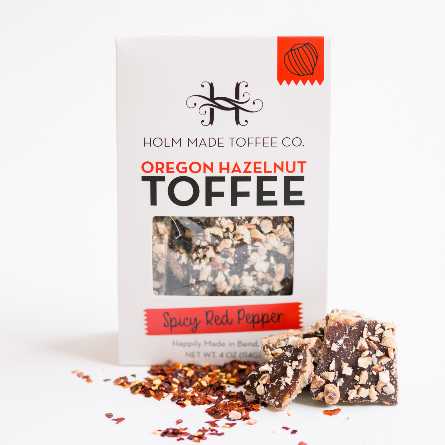 Holm Made Toffee Co. - Spicy Red Pepper - Oregon Hazelnut Toffee