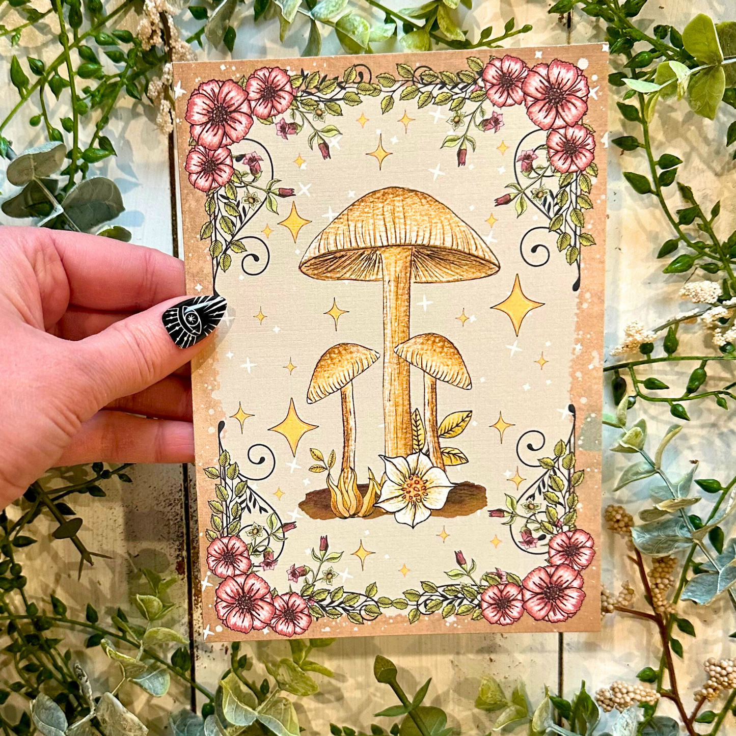 White Mushrooms Blank Greeting Card