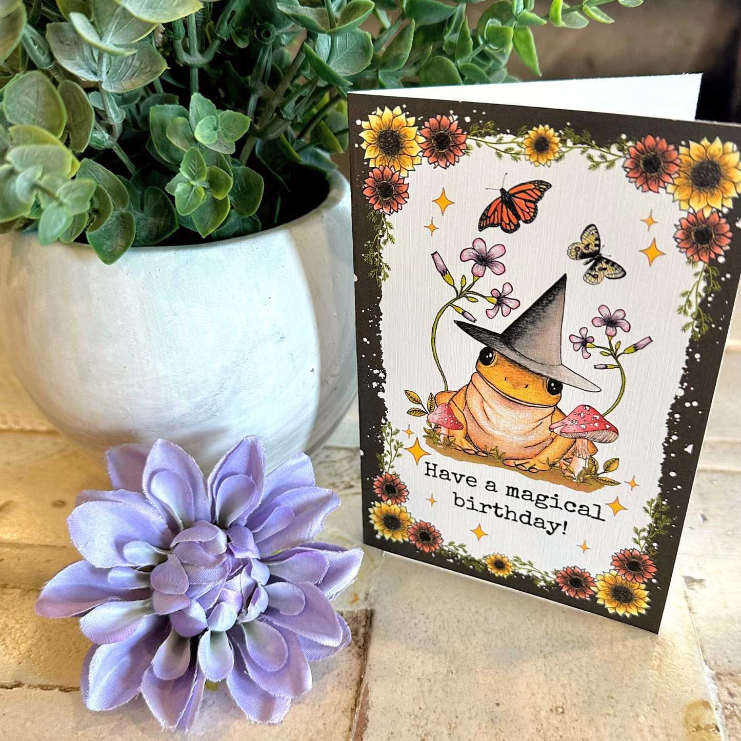 Frog and Mushroom Birthday Card