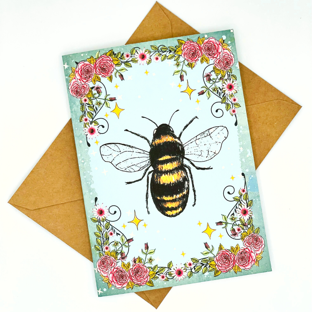 Blue Bee Blank Greeting Card