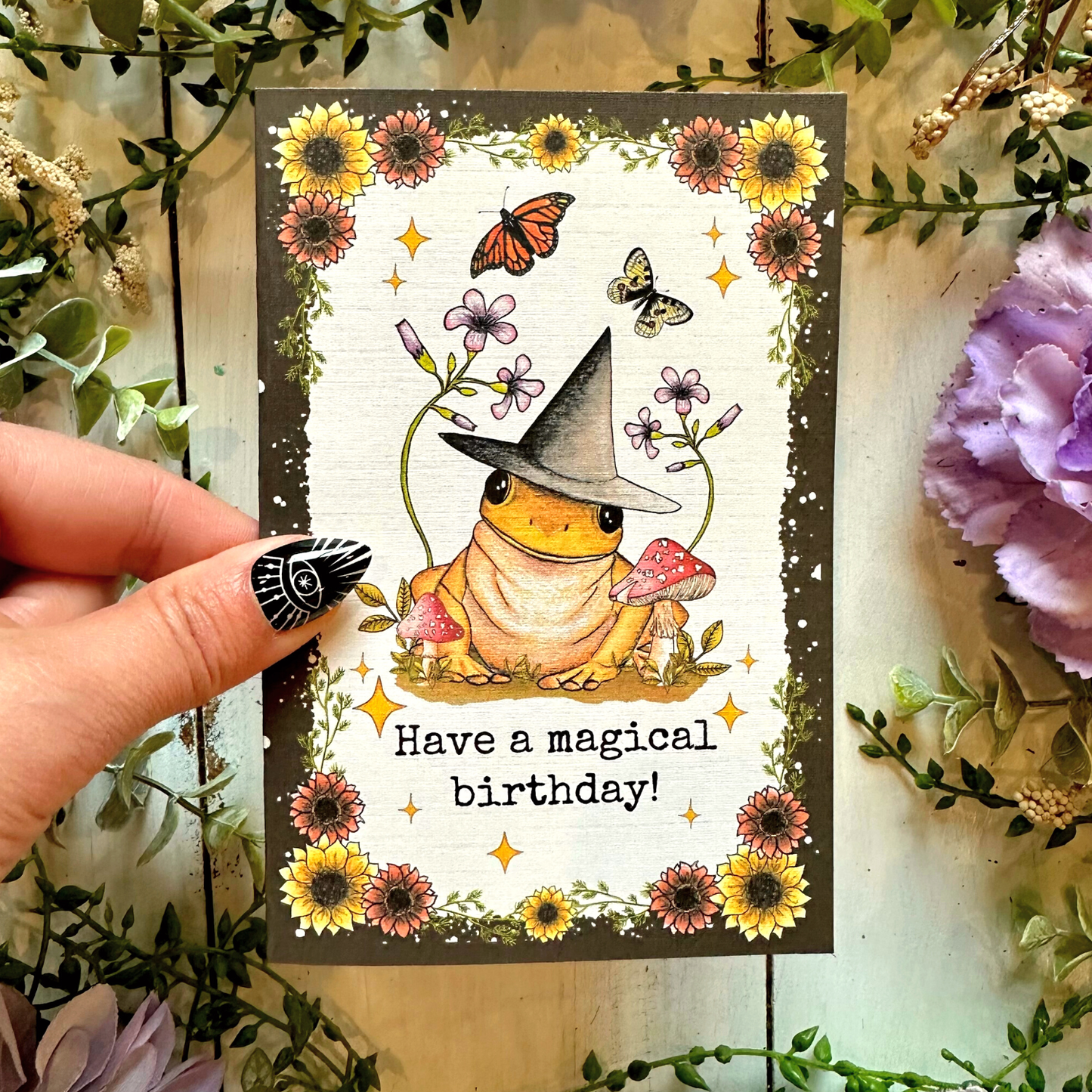 Frog and Mushroom Birthday Card