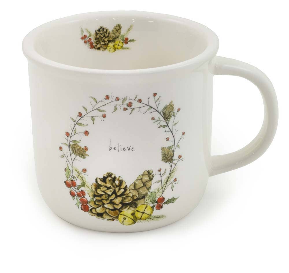 Pinecones & Bells Wreath Ceramic Christmas Mug