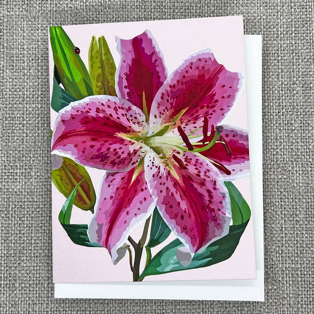 pink tiger lily painting Stargazer Pink Lily Botanical Card