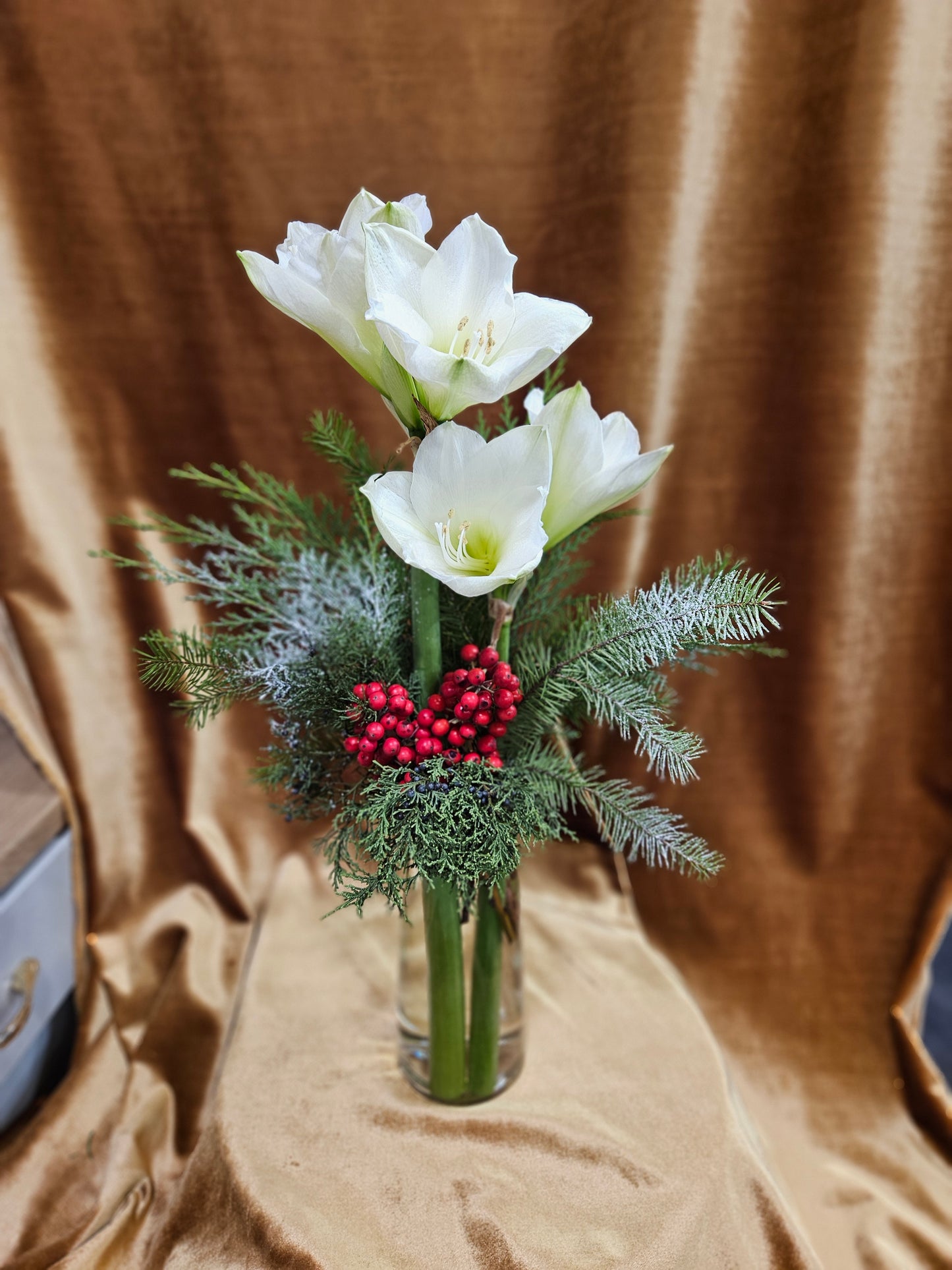 Fresh Amaryllis & Holly Berry Bliss