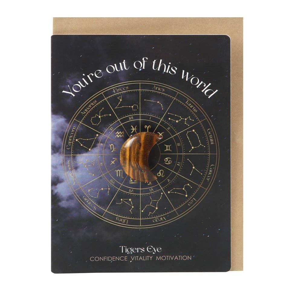 Out Of This World Tiger's Eye Crystal Moon Greeting Card