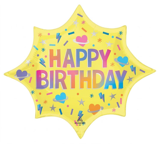 XL Yellow Solar Flare Happy Birthday Mylar