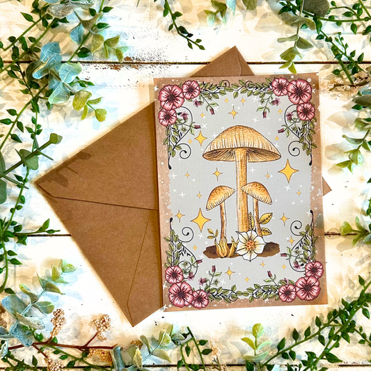 White Mushrooms Blank Greeting Card