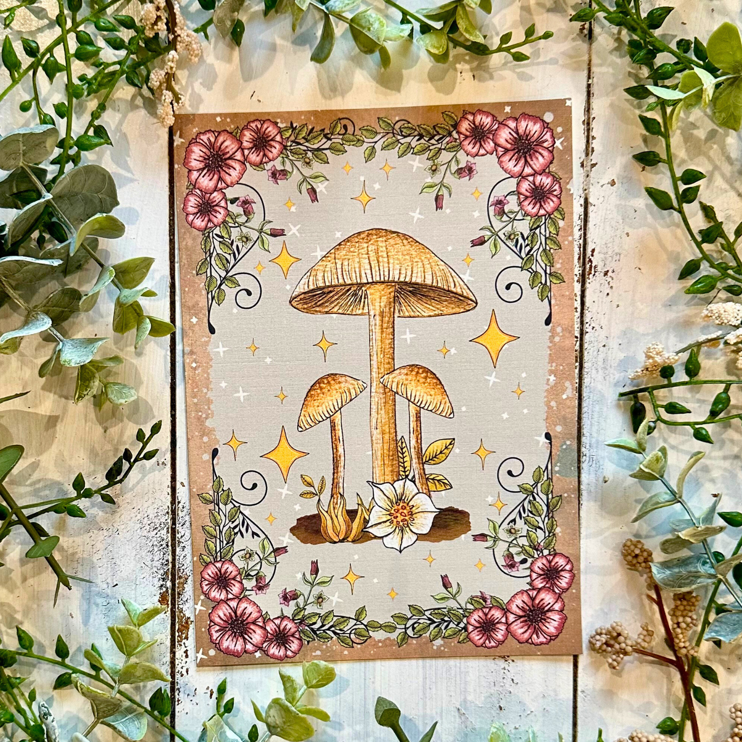 White Mushrooms Blank Greeting Card