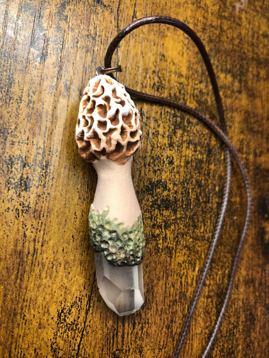 Morel Mushroom Quartz Pendant