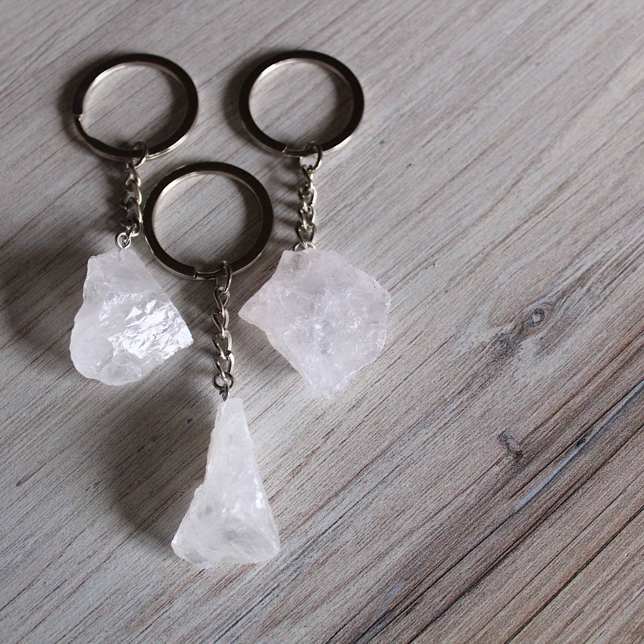 Raw Clear Quartz Crystal Keychain