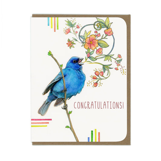 Congratulations Indigo Bunting Bird Card